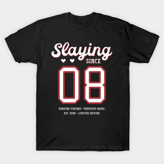 12th Birthday Gift Slaying Since 2008 T-Shirt by Havous